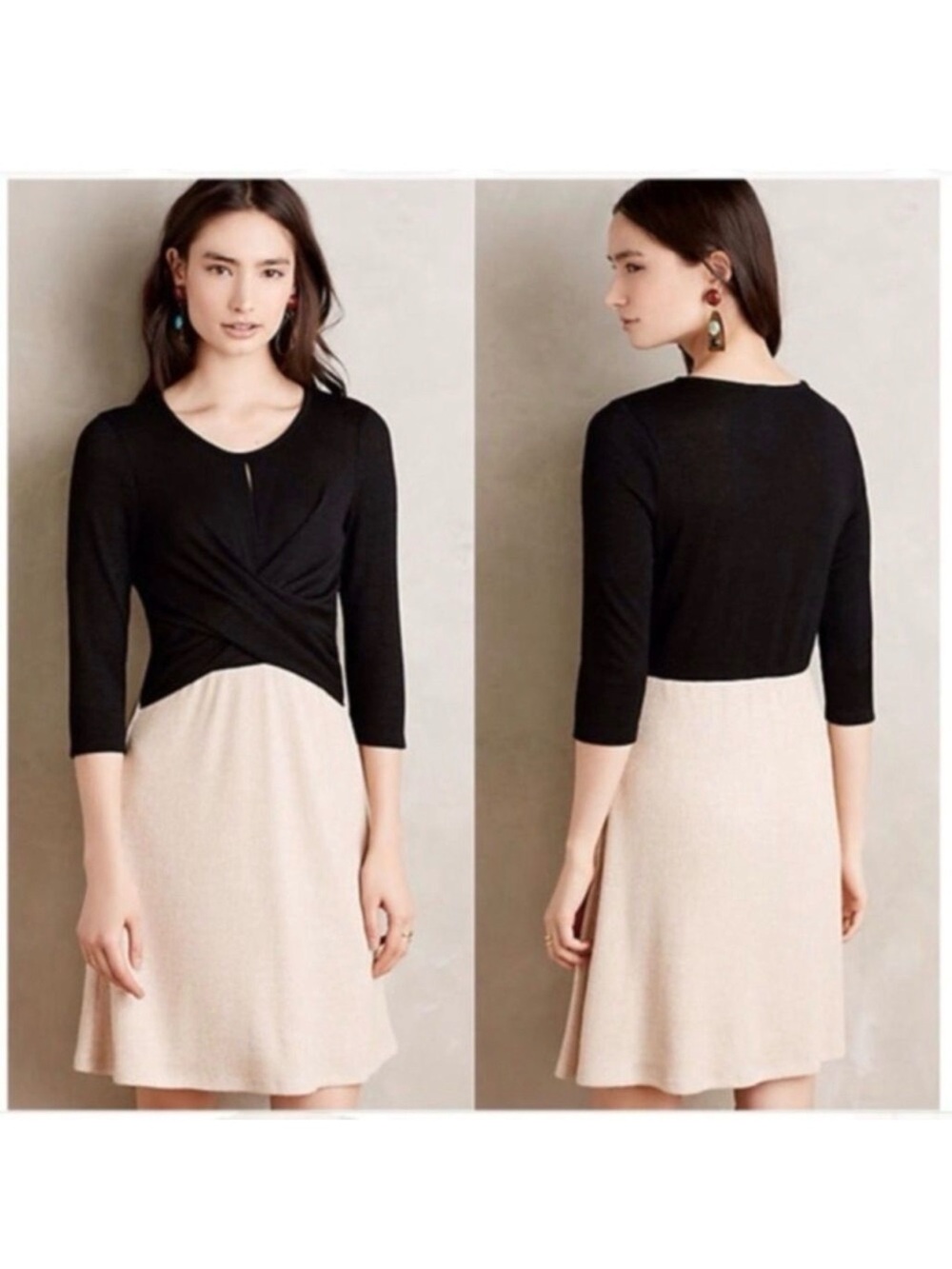 Amadi Black and Cream Colorblock Knit Skirt Dress